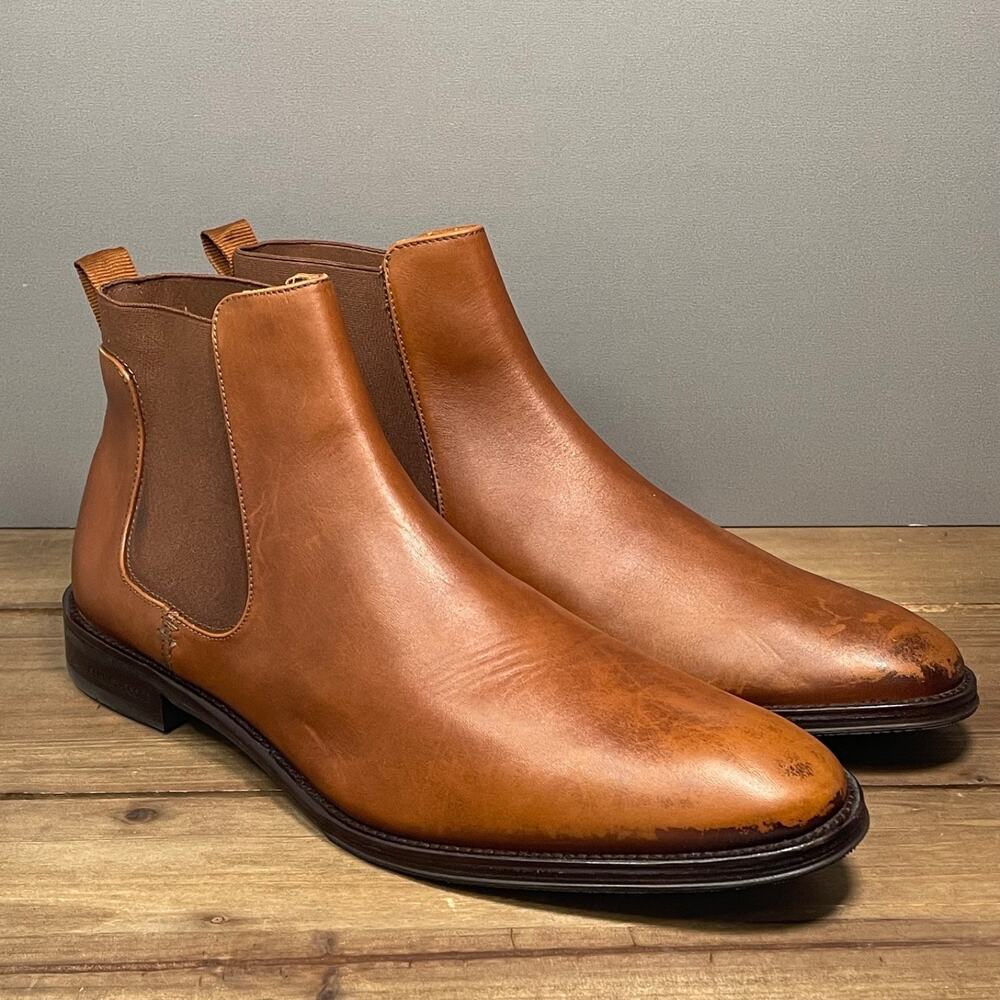 Kenneth Cole Men's Tully Chelsea Boots Size 11.5 Brown Distressed Leather - Picture 2 of 15